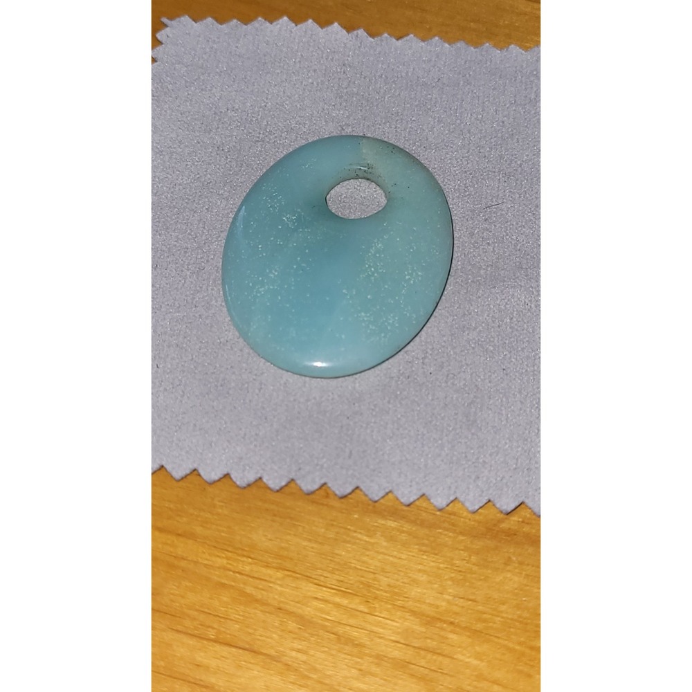 Vintage Aqua Blue Tagua Nut Vegetable Ivory Oval Pendant Boho 1.5" 9g